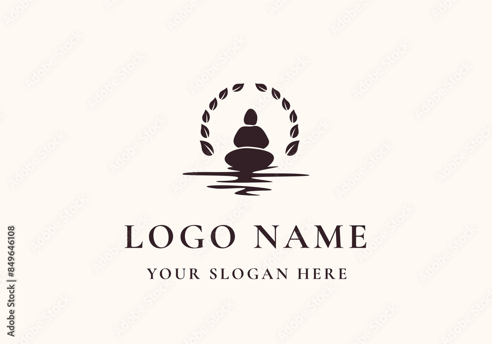 logo meditation yoga stone with leaves. Logo health, yoga, meditation. Editable file logo meditation yoga stone with leaves. Logo health, yoga, meditation. Editable file