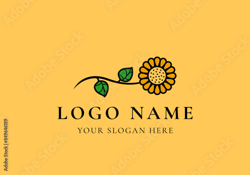 logo line sunflower branch. Logo floral, botanical, line cartoon. Editable file