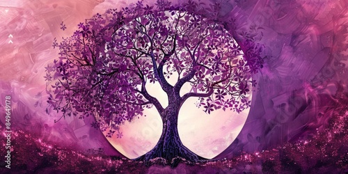 tree of life, illustration, symbol, leaves, purple, pink, white canvas photo