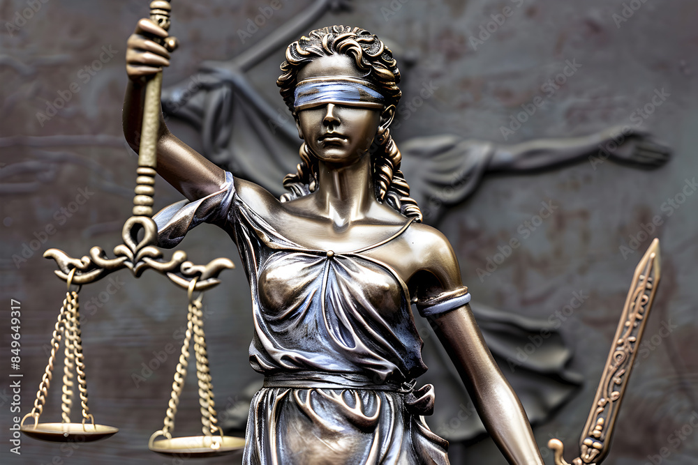 The blindfolded Lady Justice statue holding scales and a sword, representing impartiality and the rule of law.
The blindfolded Lady Justice statue holding scales and a sword, representing impartiality and the rule of law.