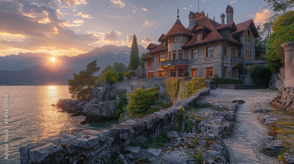 Fototapeta premium Capture the grandeur of Vaduz, Liechtenstein created with Generative AI technology