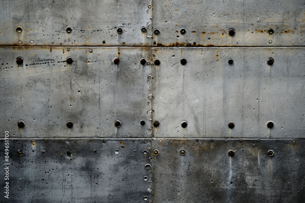 A close-up shot of a weathered metal panel with rivets A close-up shot of a weathered metal panel with rivets
