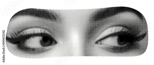 face part with makeup eyes looking to the side isolated retro pop art halftone effect old newspaper print cut-out collage element