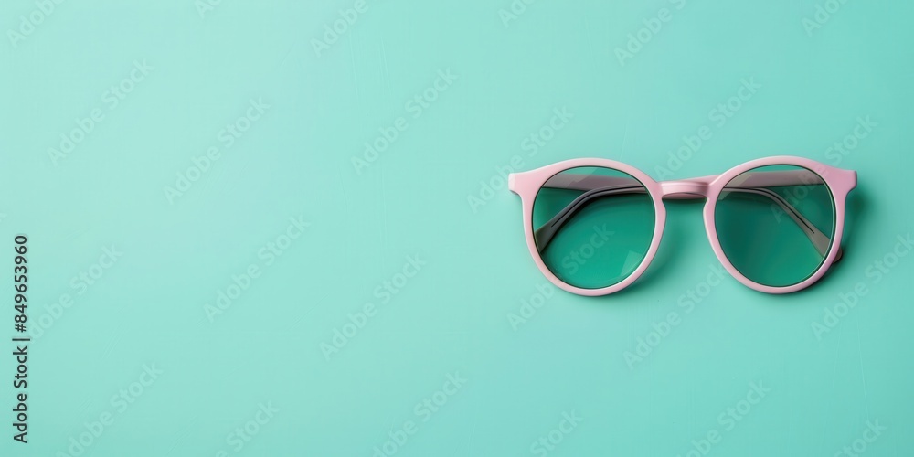 Pink sunglasses on turquoise background summer accessory, fashion and style concept Pink sunglasses on turquoise background summer accessory, fashion and style concept
