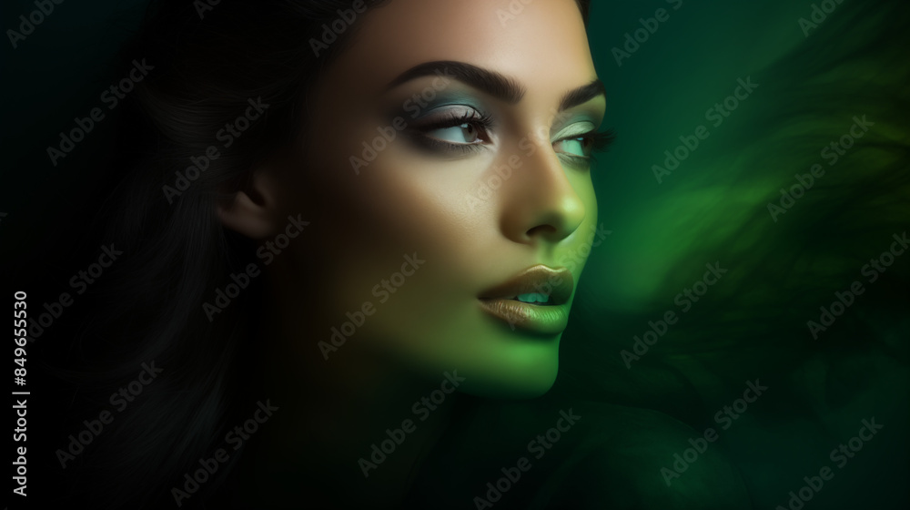 Fototapeta premium Portrait of a Woman in Green Light