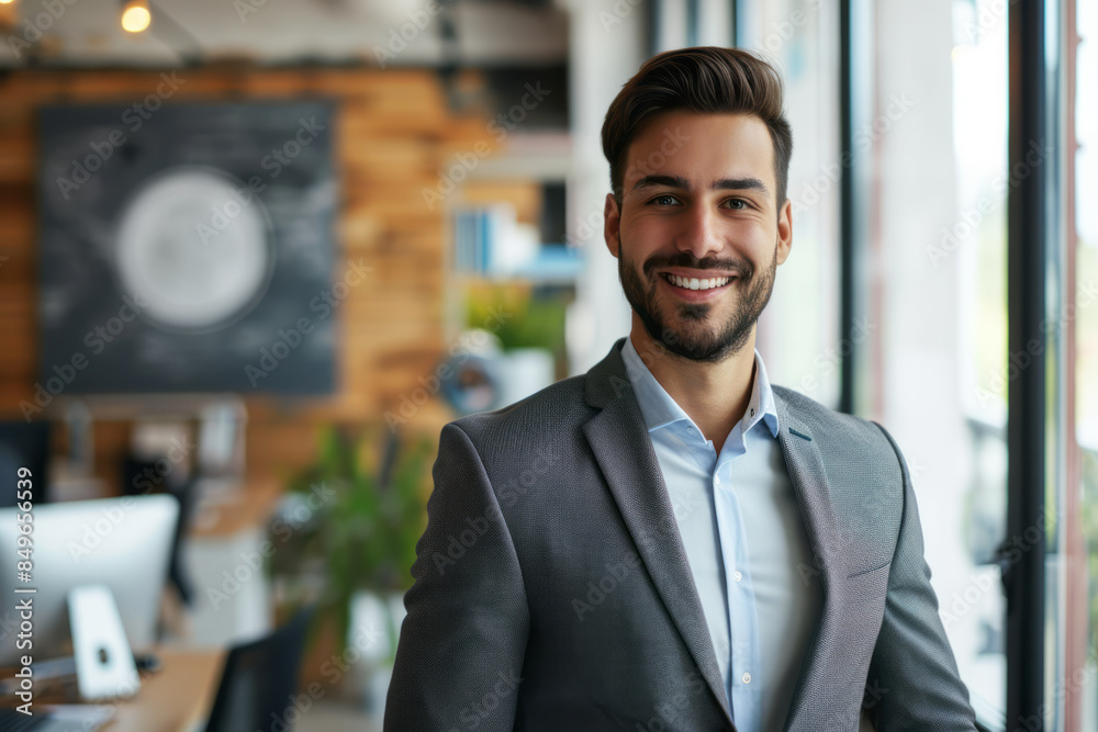 Fototapeta premium A businessman in a suit smiles at the camera