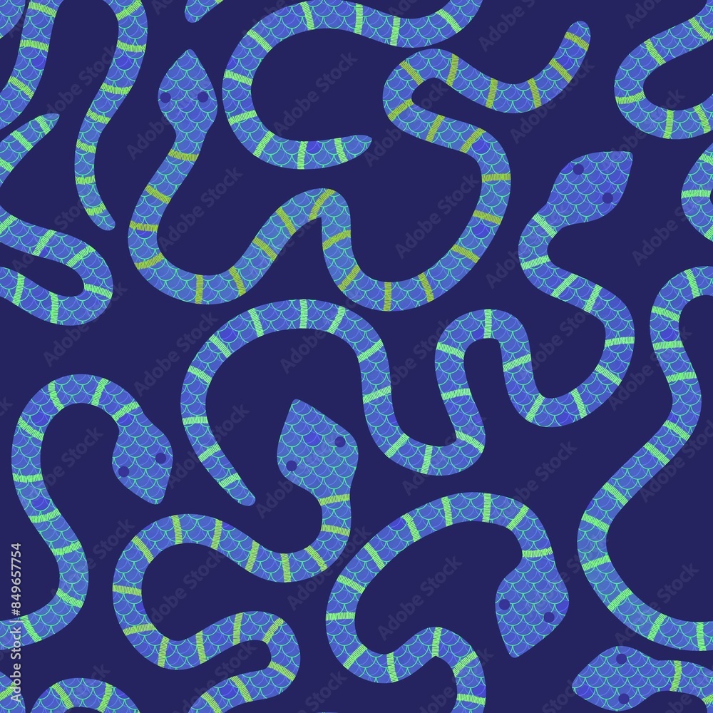 Fototapeta premium Cartoon animals seamless snake pattern for wrapping and kids new 2025 year