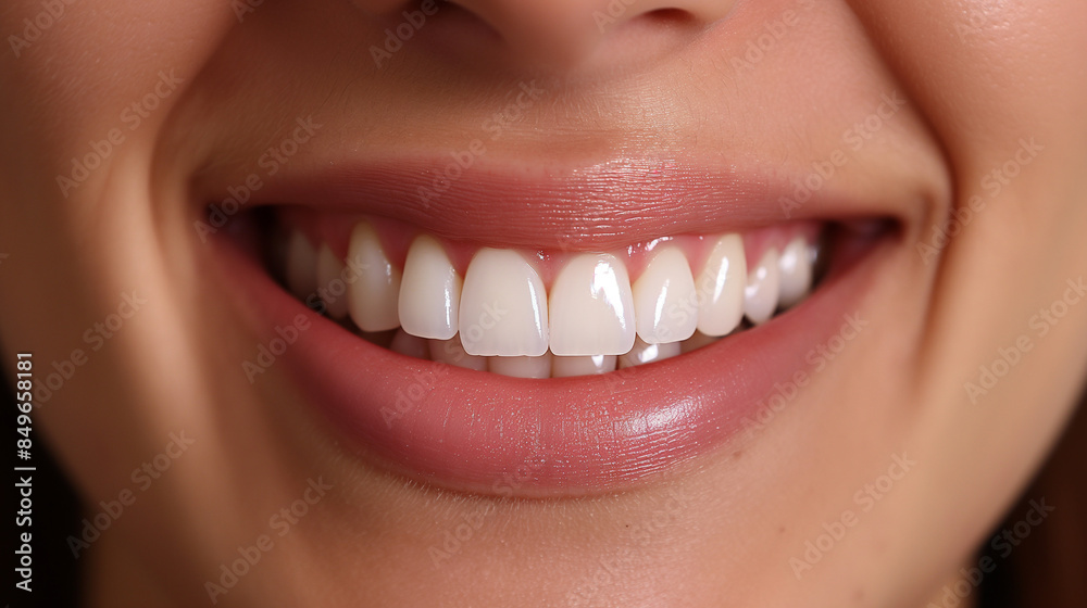Fototapeta premium close up of smiling mouth , Hollywood smile , white teeth 