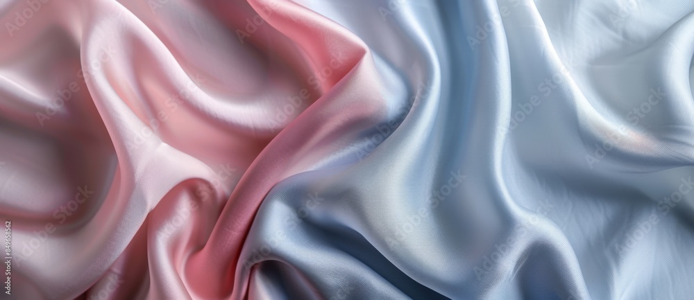 Fototapeta premium Smooth and luminous, this luxurious satin fabric in pastel pink and blue hues creates a delicate and sophisticated backdrop