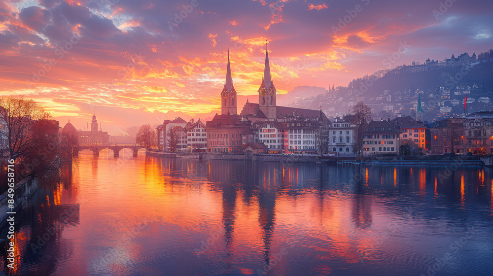 Capture the grandeur of Zurich, Switzerland created with Generative AI technology Capture the grandeur of Zurich, Switzerland created with Generative AI technology
