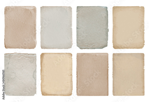 Old vintage paper sheets set with torn edges. Texture of antique paper or parchment