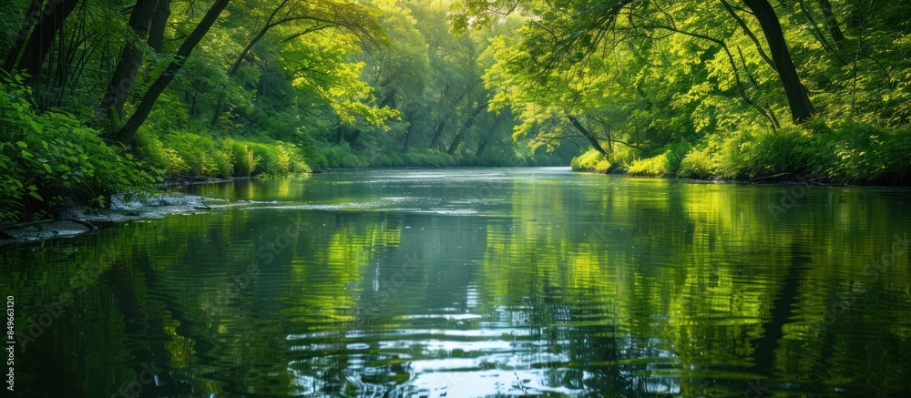 Tranquil river scene in lush green forest Tranquil river scene in lush green forest