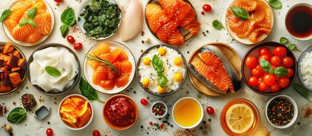 Circular arrangement of colorful and delicious food Circular arrangement of colorful and delicious food