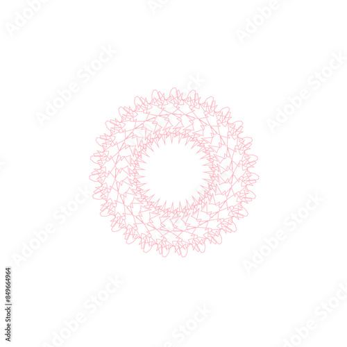 An abstract transparent circular spiral line art pattern design element.