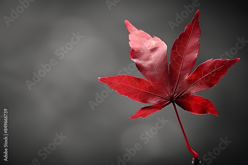 The stark contrast of a single red leaf on a monochromatic background