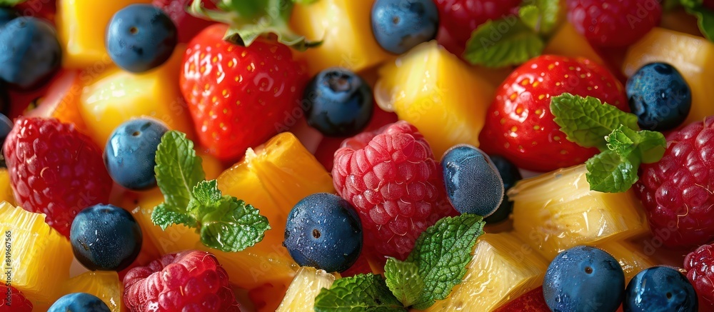 Obraz premium Vibrant fruit salad with fresh mint