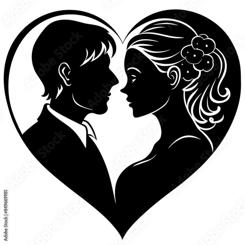 Whispers of Love: Intricate Romantic Couple silhouette, a visual whisper of love's tender moments - valentine couple silhouette Valentine Silhouette - Couple vector  © Merry