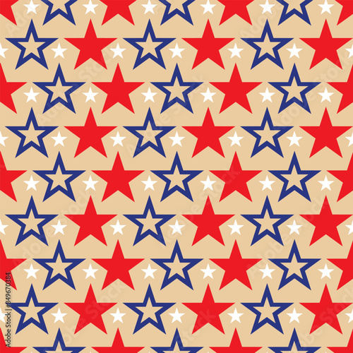 Wallpaper Mural Seamless pattern red and blue stars on beige background Torontodigital.ca