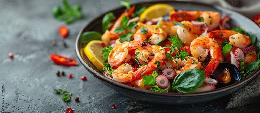Seafood salad with shrimp, squid, mussel, and octopus Seafood salad with shrimp, squid, mussel, and octopus