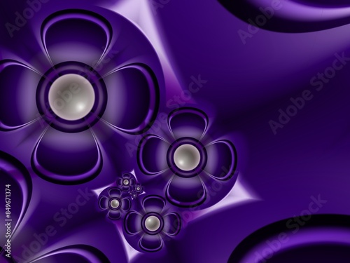 Fractal image as a beautiful template for inserting text in purple color. Background with flower. Graphic design of business cards, greeting cards, labels, stickers, computer backgrounds.
