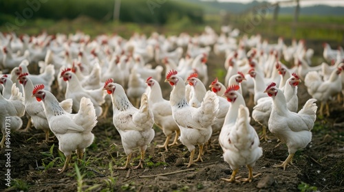 White chickens in field