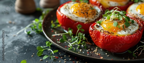 Wallpaper Mural Red bell pepper halves stuffed with eggs Torontodigital.ca