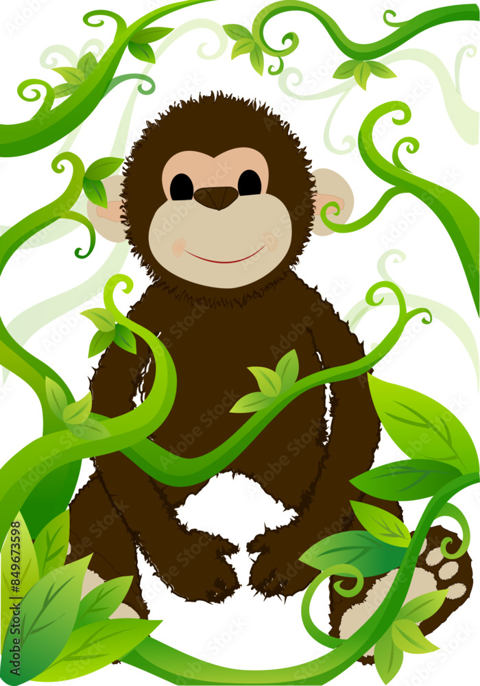 cartoon monkey in jungle vines cartoon monkey in jungle vines