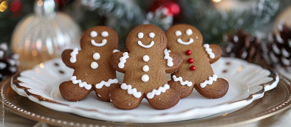 Three gingerbread men on a white plate