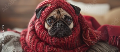 Cozy pug in red sweater