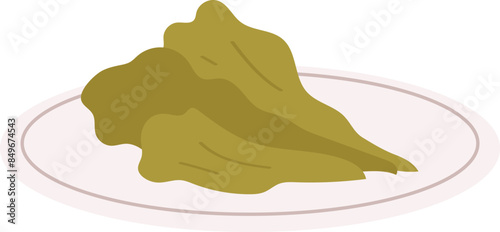 Cartoon mashed food plate graphic. Simple leafy greens puree illustration. Healthy vegetable mash isolated white background