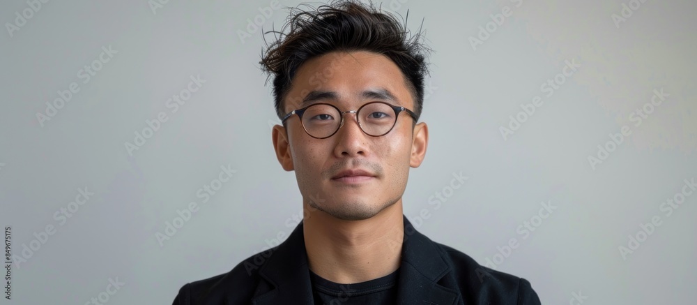 Obraz premium Young man in glasses against a white wall