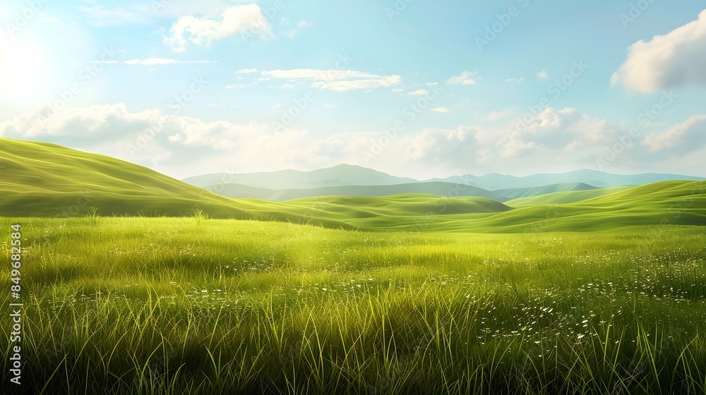 Fototapeta premium panorama of beautiful countryside grassy field and rolling hills 