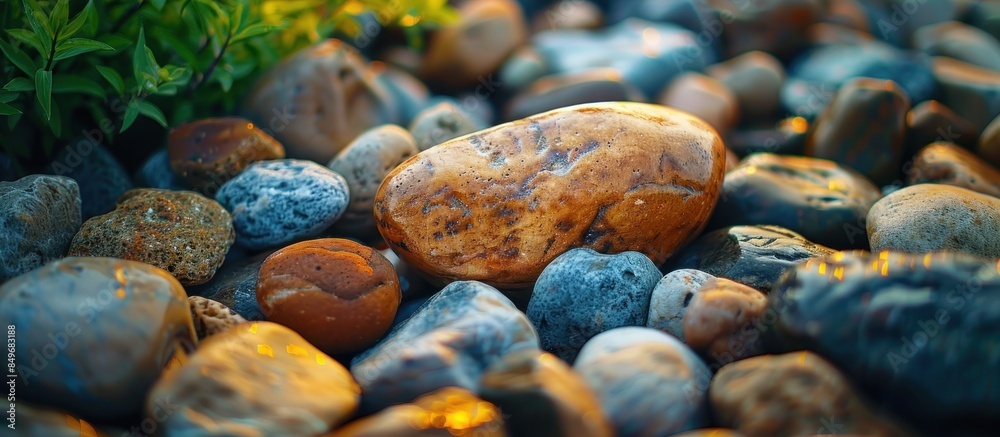 Close-up of a smooth brown rock among a pile of pebbles Close-up of a smooth brown rock among a pile of pebbles