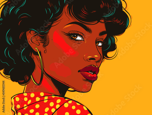 beautiful black woman vector illustration in pop art and pin app style