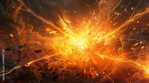Abstract comic background featuring a Orange thunder flash