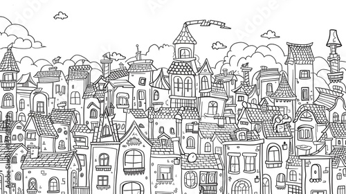 funny cityscape for coloring book