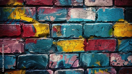 Close-up of a high-resolution grunge brick wall with graffiti