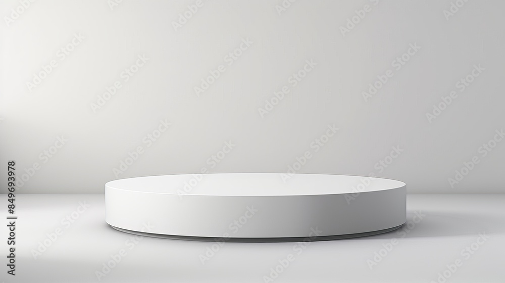 Minimalistic white podium against a plain gray background, ideal for product showcases, advertisements, and marketing displays. Minimalistic white podium against a plain gray background, ideal for product showcases, advertisements, and marketing displays.