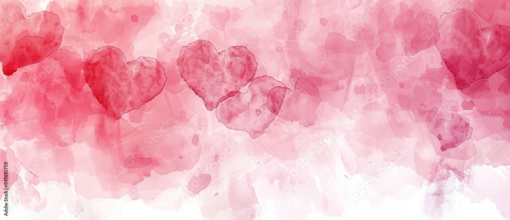 Red watercolor hearts are blending on this romantic background, perfect for love, valentine's day or wedding themed designs Red watercolor hearts are blending on this romantic background, perfect for love, valentine's day or wedding themed designs