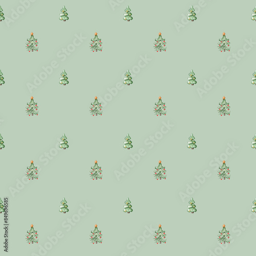 Seamless pattern with watercolor Christmas trees