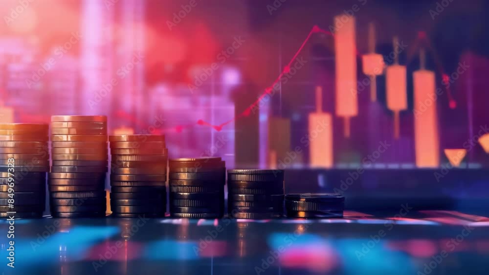Stack coins with market graph background. Financial growth, investment success, and wealth banking and trade. Modern global economy and technology value currency, income, and economic. Stack coins with market graph background. Financial growth, investment success, and wealth banking and trade. Modern global economy and technology value currency, income, and economic.