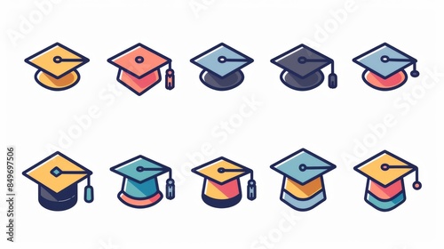 Free Download A collection of nine stylized graduation caps with various color schemes and details - GFXLoad