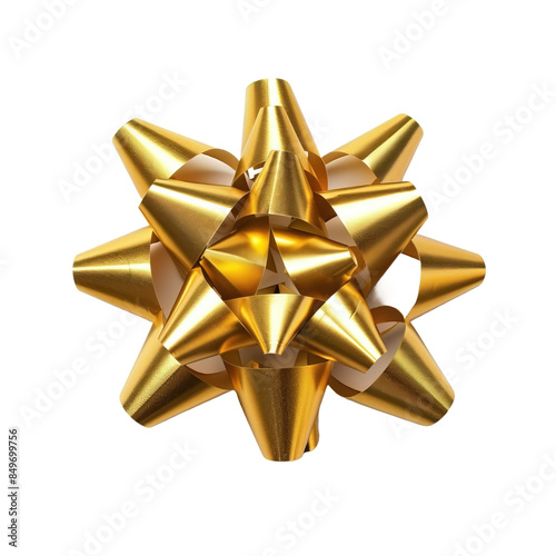 Gold star gift bow ribbon on transparent or white background