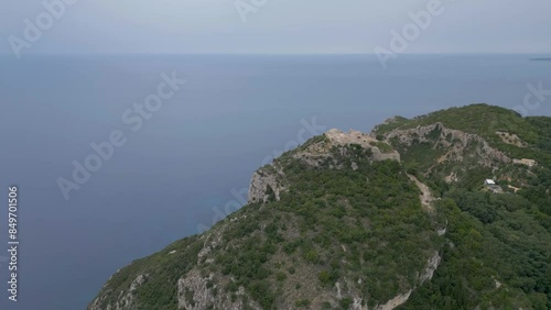 Aerial view of Angelokastro ancient Byzantine castle on the island of Corfu, Greece photo