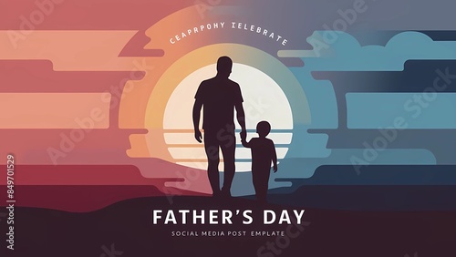 silhouette of a father with his son at sunset.