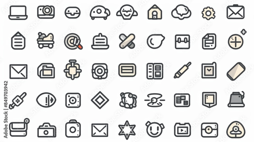 A set of minimalist gray-scale vector icons, representing various concepts and actions A set of minimalist gray-scale vector icons, representing various concepts and actions