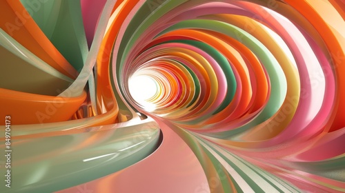 Fototapeta Naklejka Na Ścianę i Meble -  Soft pastel-colored spiraling paper layers forming a mesmerizing abstract tunnel structure, evoking artistic elegance