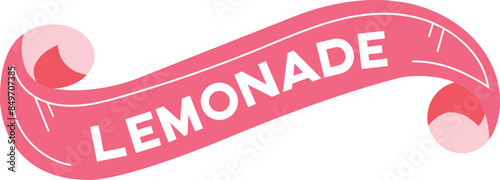 Pink lemonade banner vector illustration isolated white background. Curved ribbon banner text lemonade graphic design. Refreshing summer drink label pink color flat vector