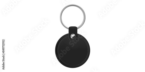 Realistic Blank Leather Key Chain With Metal Ring Vector Illustration.	