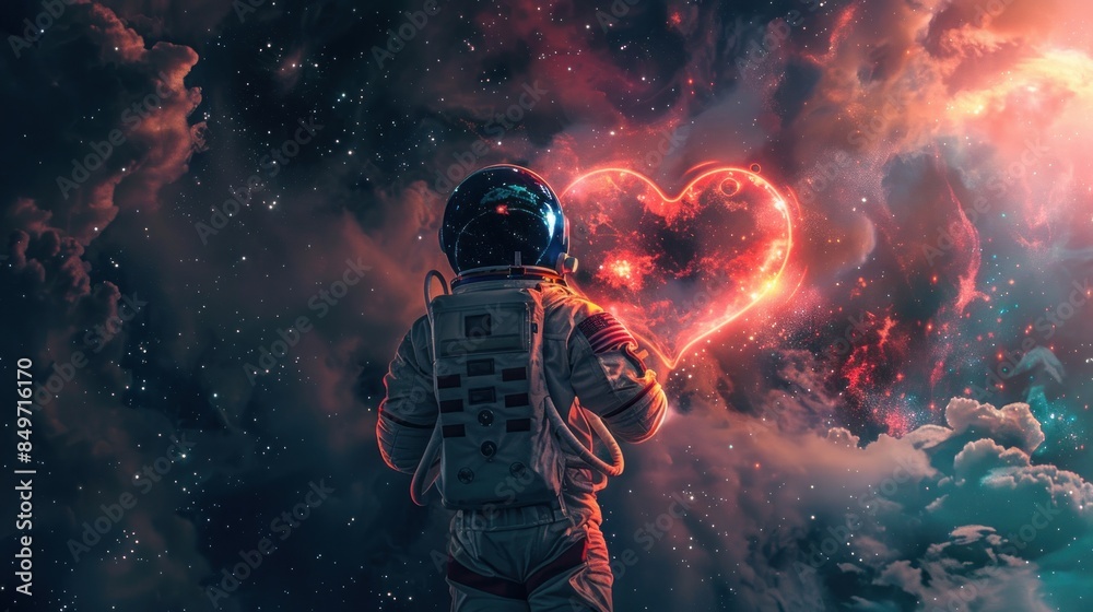 Astronaut in Heart-Shaped Cosmic Nebula Astronaut in Heart-Shaped Cosmic Nebula